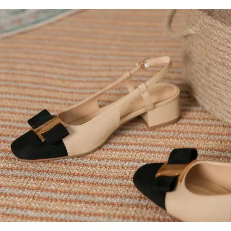 Women's Slip On Sandals Elegant Medium Heel Toe Mules Comfortable Office Shoes