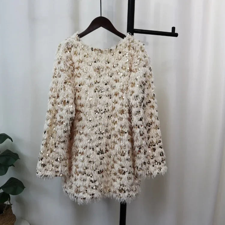 Heavy Sequined Pullover for Women Thick Warm Sweater