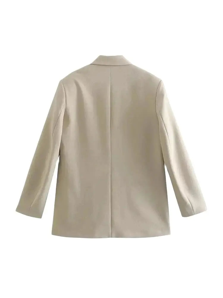 Women Double Breasted Loose Fitting Blazer Coat Vintage Long Sleeve Pockets Female Outerwear Blazer