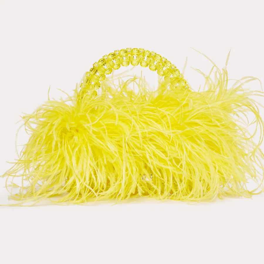 Pearl Bead Bag With Feather Fur Designer Brand Clear Acrylic Crystal Handbag Handmade