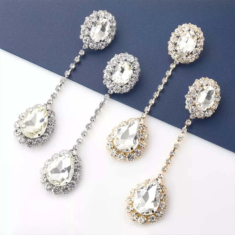 Luxurious Shiny Rhinestone Long Oval Earrings for Women
