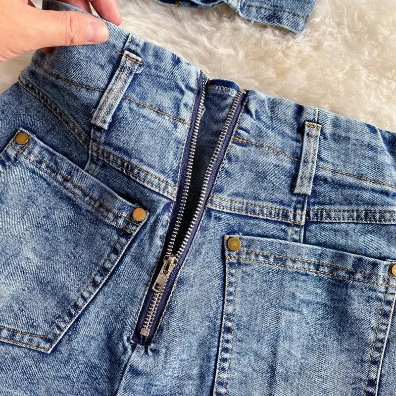 Denim Shorts Sets Shirts+Shorts Jeans 2 Pieces Sets Outfit
