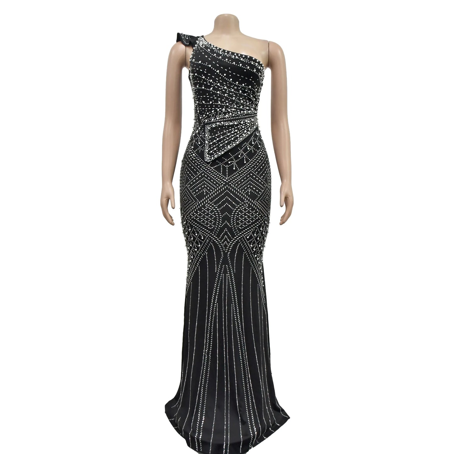 Women Maxi Dress Floor Length Dress Hot Sleeveless One Shoulder Cocktail Party Dress