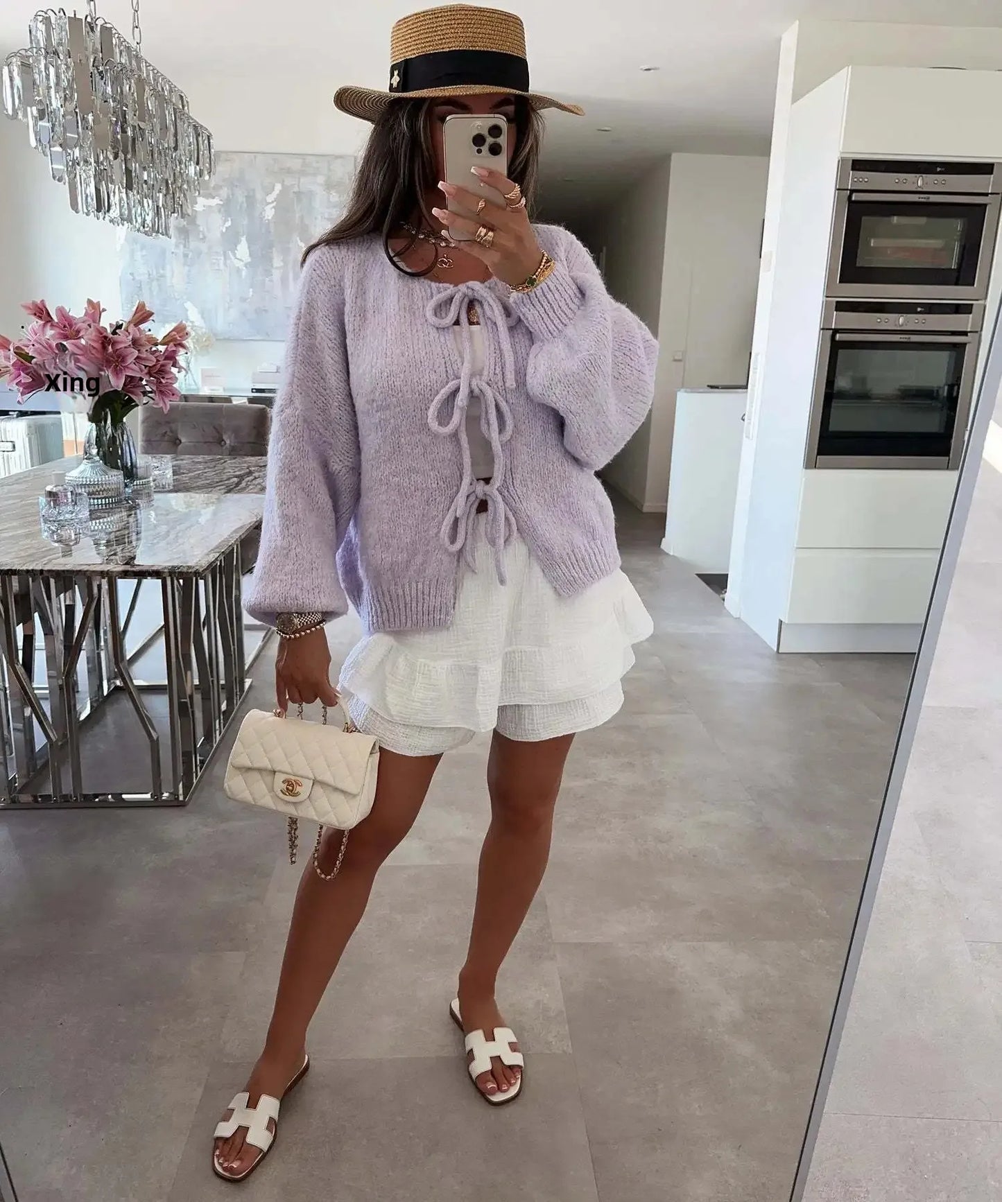 Elegant Knitted Cardigan Sweater Women's Lace up Cardigan