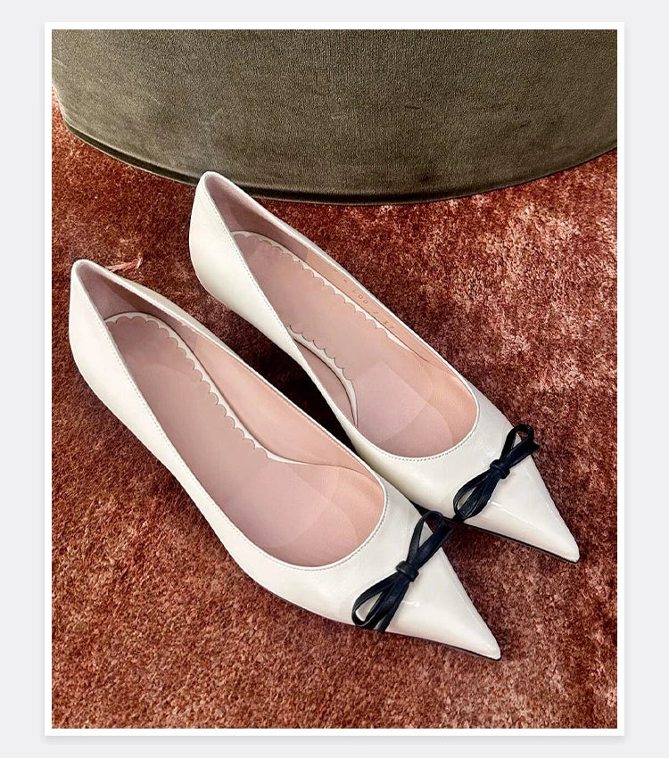 Butterfly Knot Color Blocked Shoes for Women Pointed Shallow Mouth Slim Heel High Heels