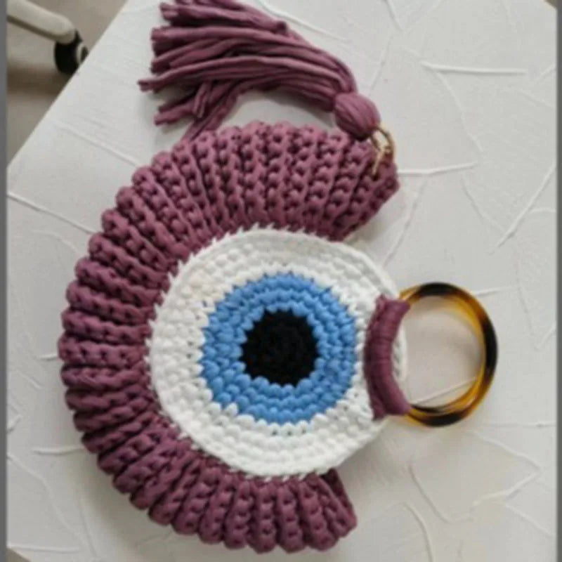 Rope Crochet Handbags Tassel Tote Round Handle Clutch Yarn Beach Bags for Women