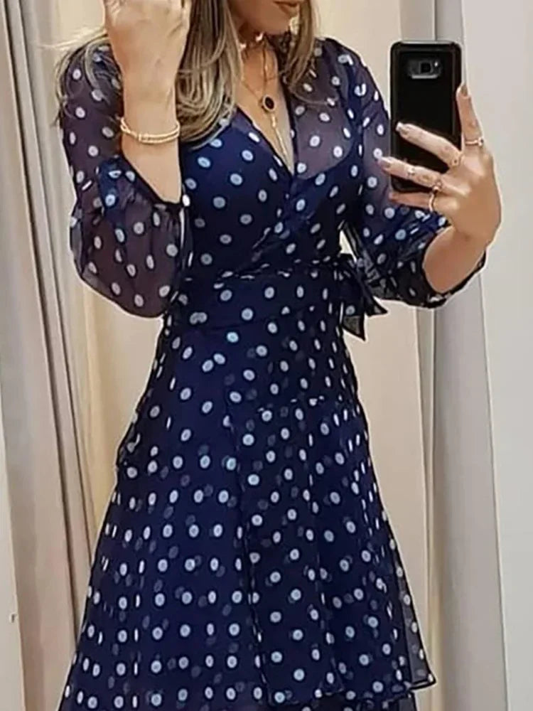 Polkadot Print Layered Ruffles Maxi Dress Elegant Maxi Dress for Women