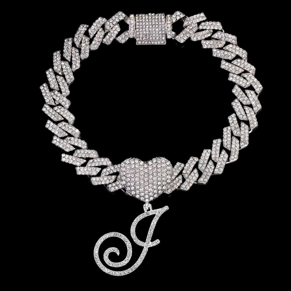A-Z Cursive Initial Letter Cuban Anklets Bracelet For Women 14mm Iced