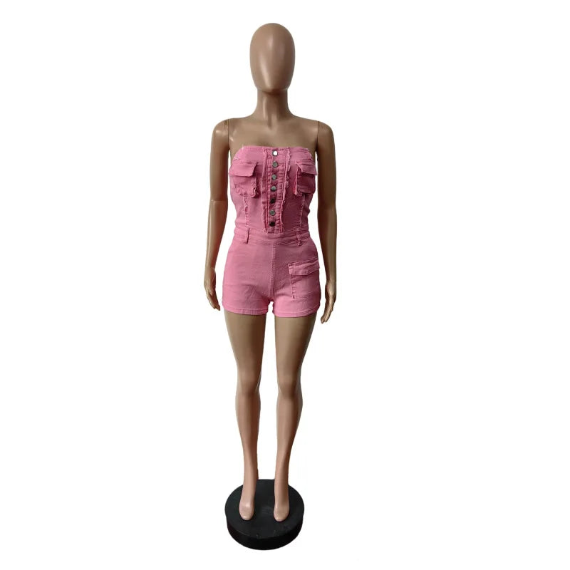 Backless Rompers for Women Solid Pocket Cargo Patchwork Jumpsuits Overalls