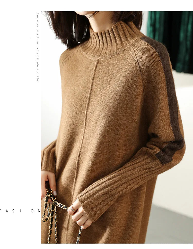 Turtleneck Knitted Sweater Women Pullovers Thick Jumpers Wool Knit Crochet Y2k Sweater