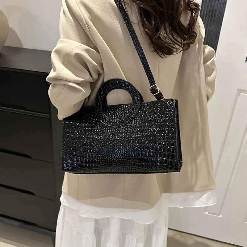 Women's Crocodile Pattern PU Leather Handbags Green Square Bag