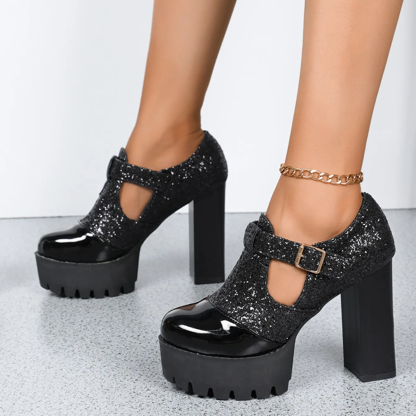 Comfortable Thick Heel Shoes Round Head Deep Mouth Thick Sole Color Matching High Heels