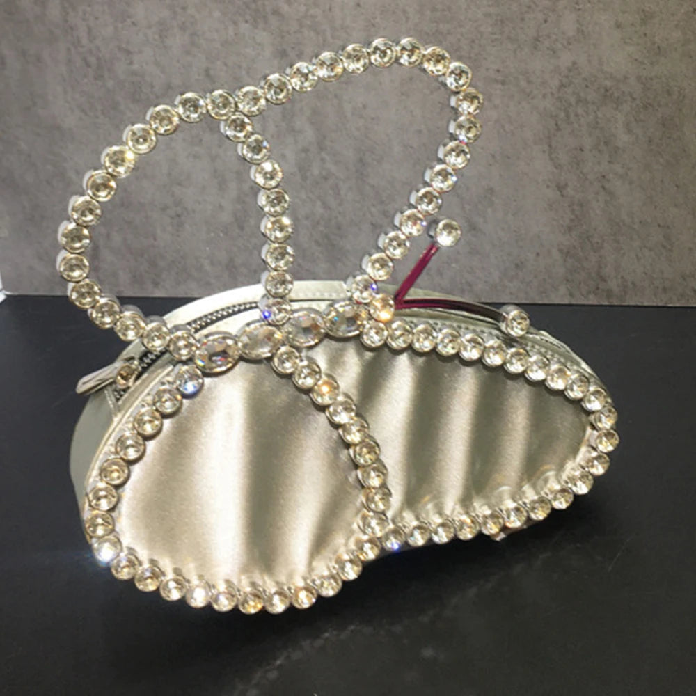 White Rhinestone Pink Butterfly Wedding Evening Clutches Party Prom Purse