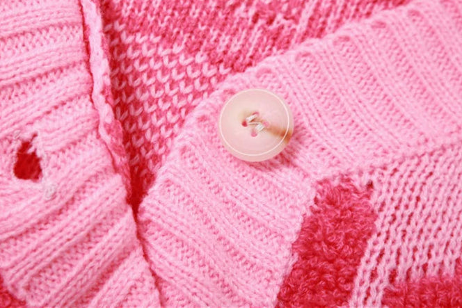 Women Bare Midriff Sweet Knitted Crop Cardigan Girls Fleece Patchwork Warm Button Sweater