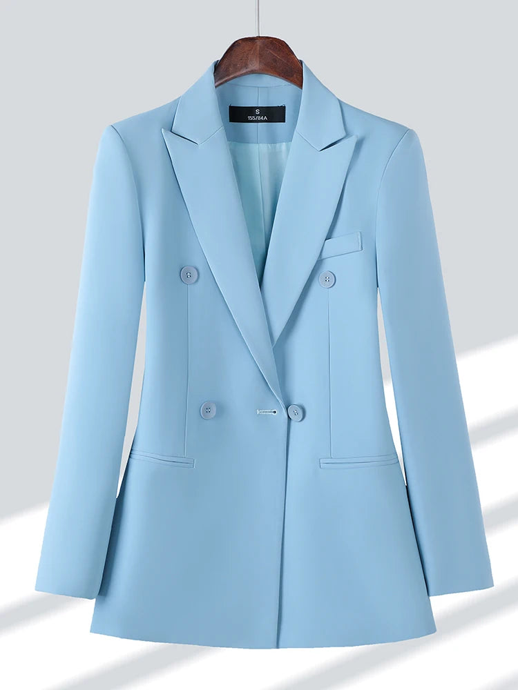 Women Formal Blazer Ladies Female Long Sleeve Double Breasted Blazer