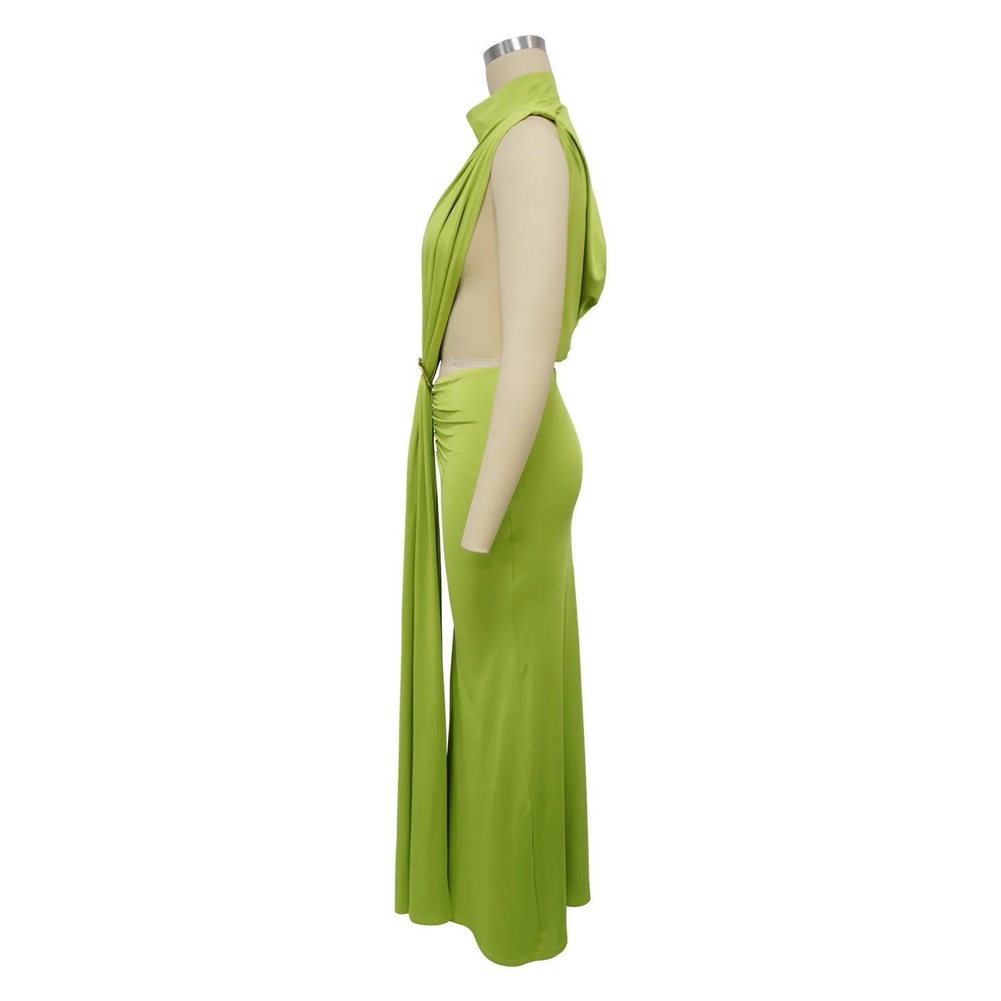 Women O-neck High Split Stacked Bodycon Maxi Dress Evening Party Club Dress