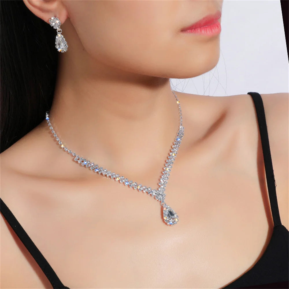 V-shaped Luxurious Necklace Inlaid Rhinestone Jewelry Sets for Women