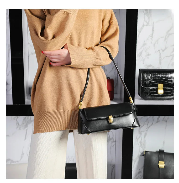 Armpit bag high-end solid color one-shoulder portable genuine leather bag