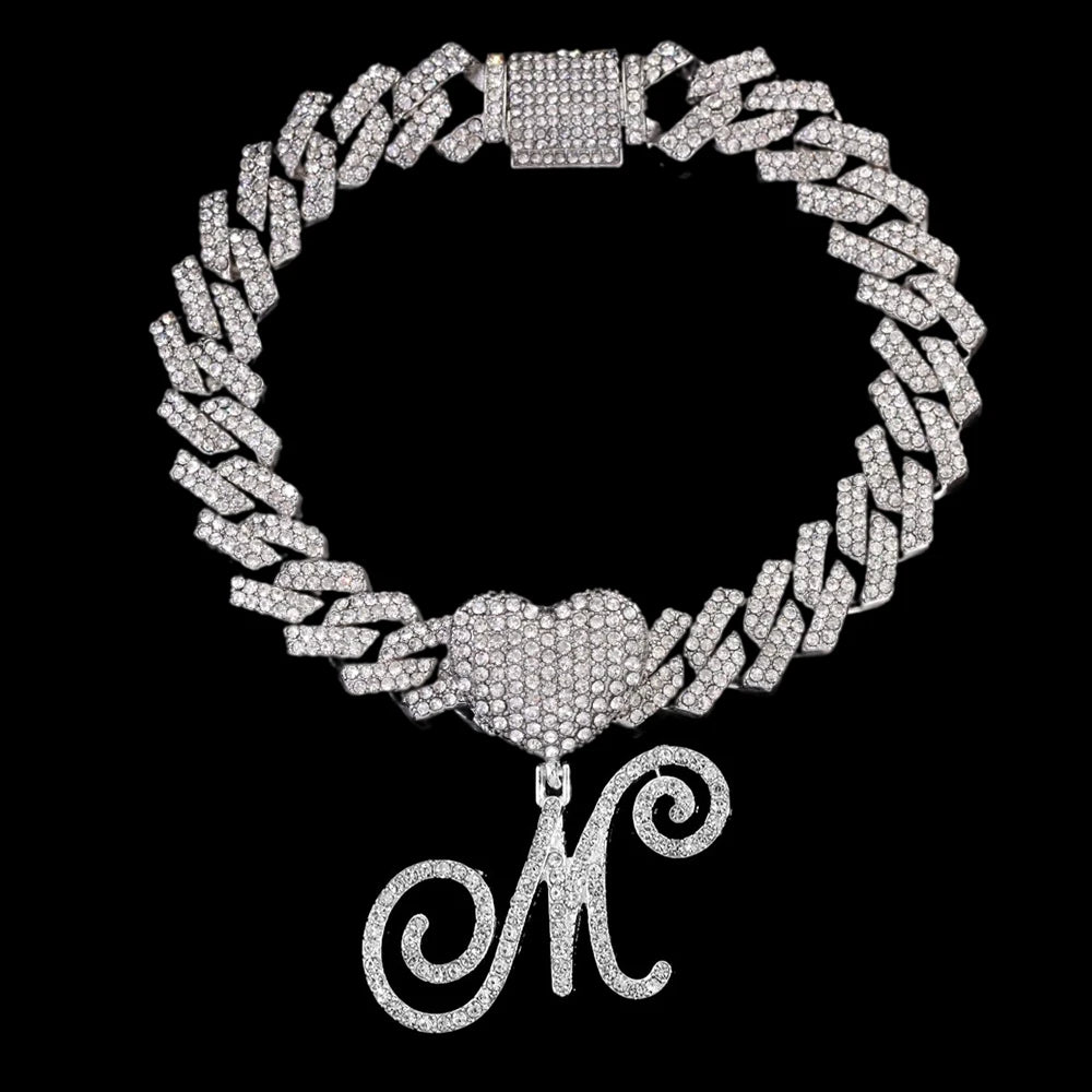 A-Z Cursive Initial Letter Cuban Anklets Bracelet For Women 14mm Iced
