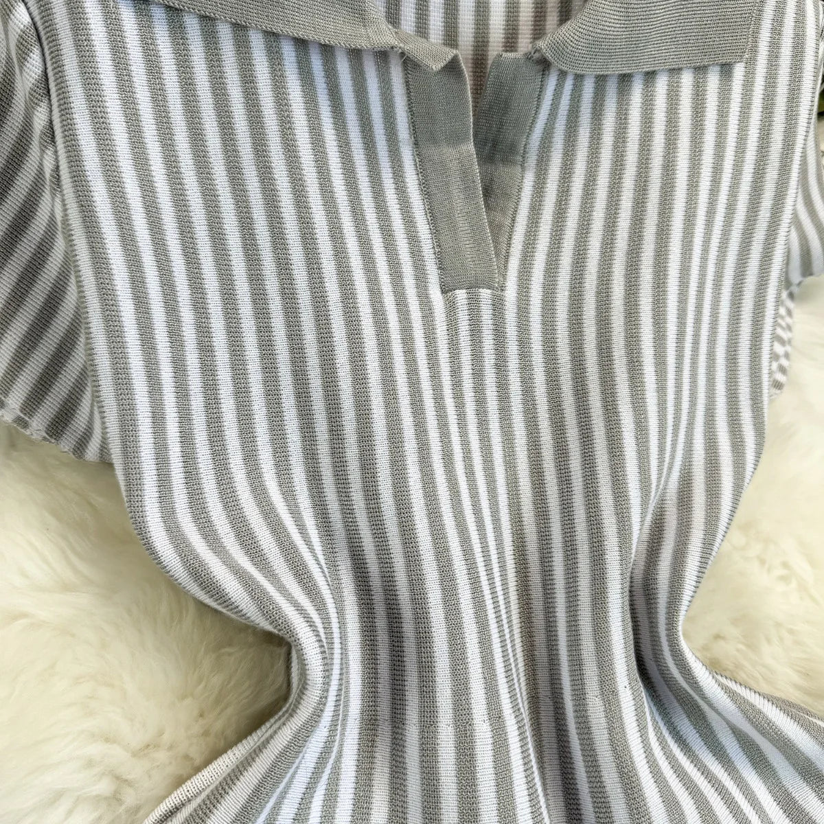 Sweater Striped Dress Knit Dresses Ruffles Party Casual Elegant Knitted Y2k Streetwear