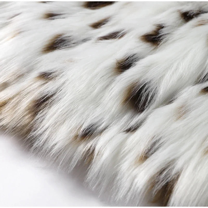 Elegant Leopard Print Faux Fur Cropped Jacket For Women Outwear