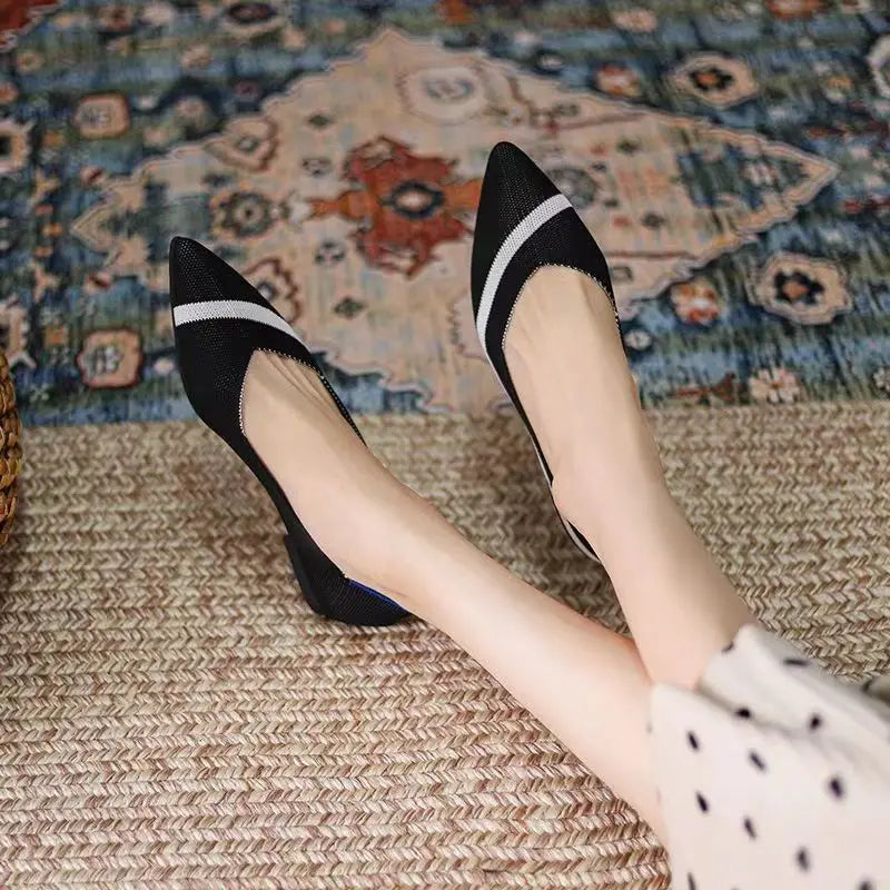 Women's leisure flat shoes pointed knitting elastic comfortable shoes