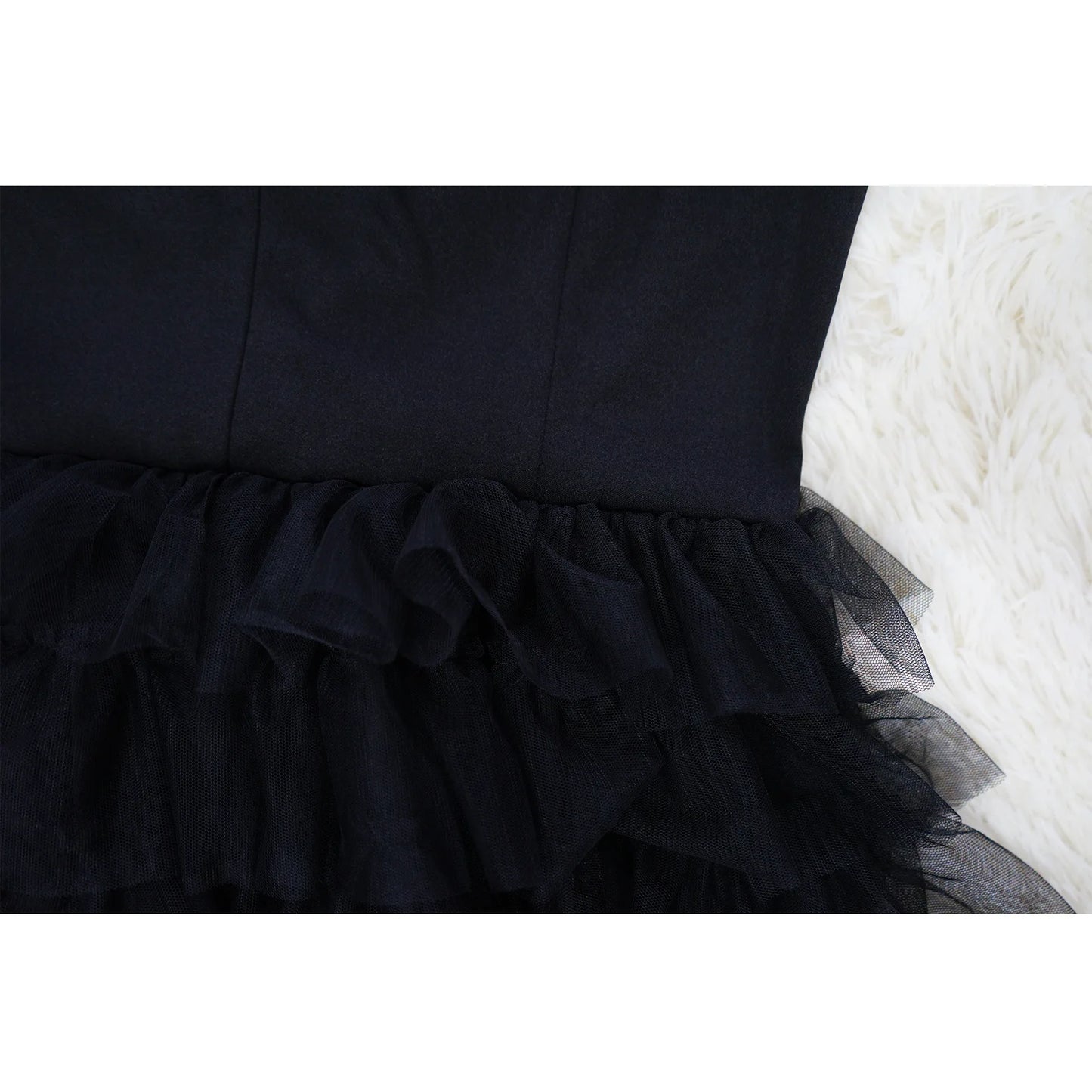 Mesh Paneling Solid Right Shoulders Long Sleeves Cake Dress For Women