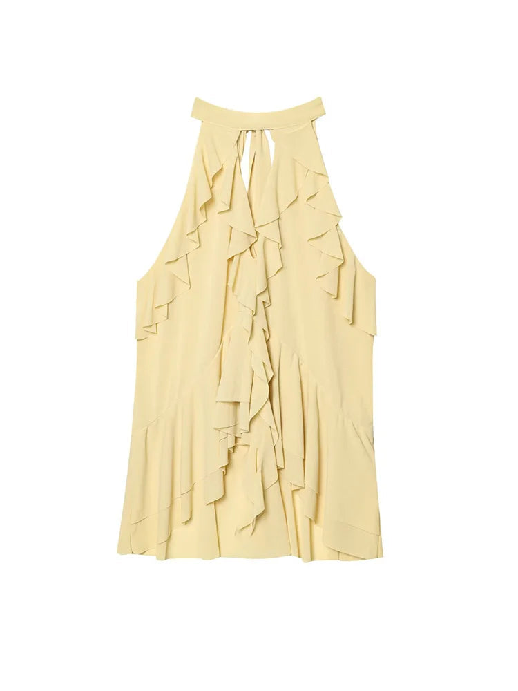 Summer Top Women Halter Blouse Ruffles Thin Causal Chic Tops