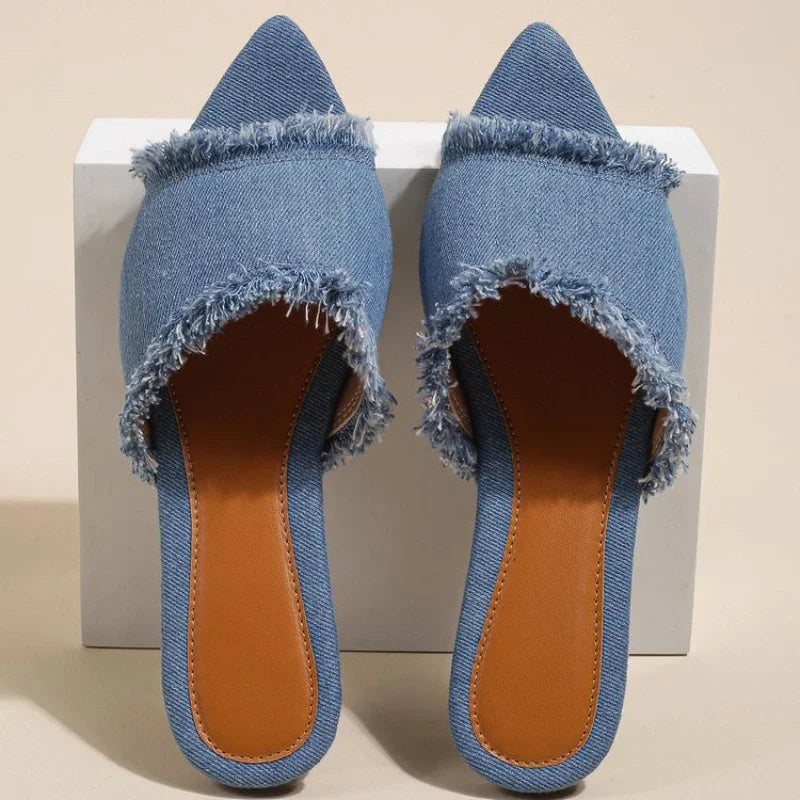 Women Flats Cowboy Slippers Summer Femme Pointed Toe Flip Flops