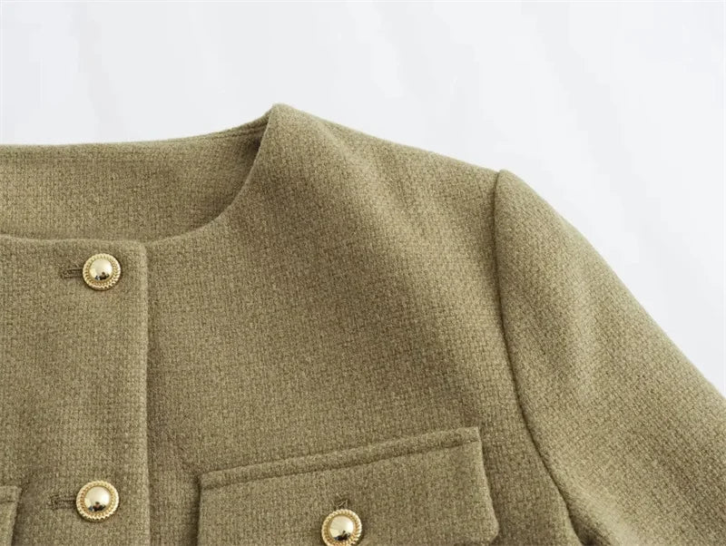 Cropped Tweed Jacket Woman Coat Button Long Sleeve Elegant Jackets For Women Short Coats Outwears