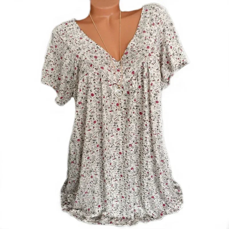 Loose Sleeveless Long Tank T-Shirt V-Neck Tops Floral Print Tees