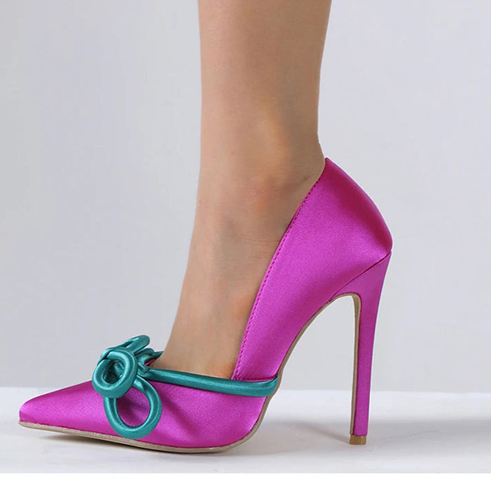 Women Silk Butterfly Knot Sexy Pointed Pump Heels Party Wedding Shoes