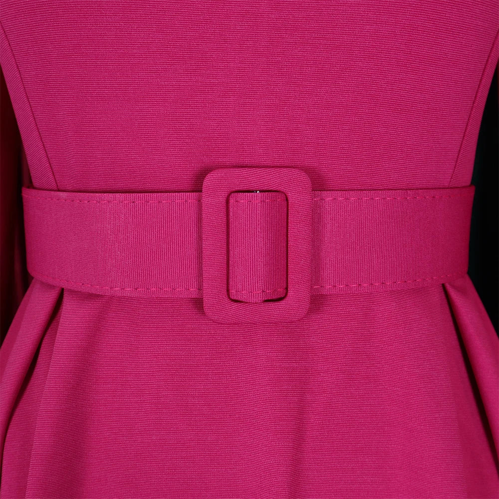 Elegant Office Dresses Women O Neck Full Sleeve Belt Waisted Pleated A Line Mid Calf Formal Female Business Work Wear Dress Midi