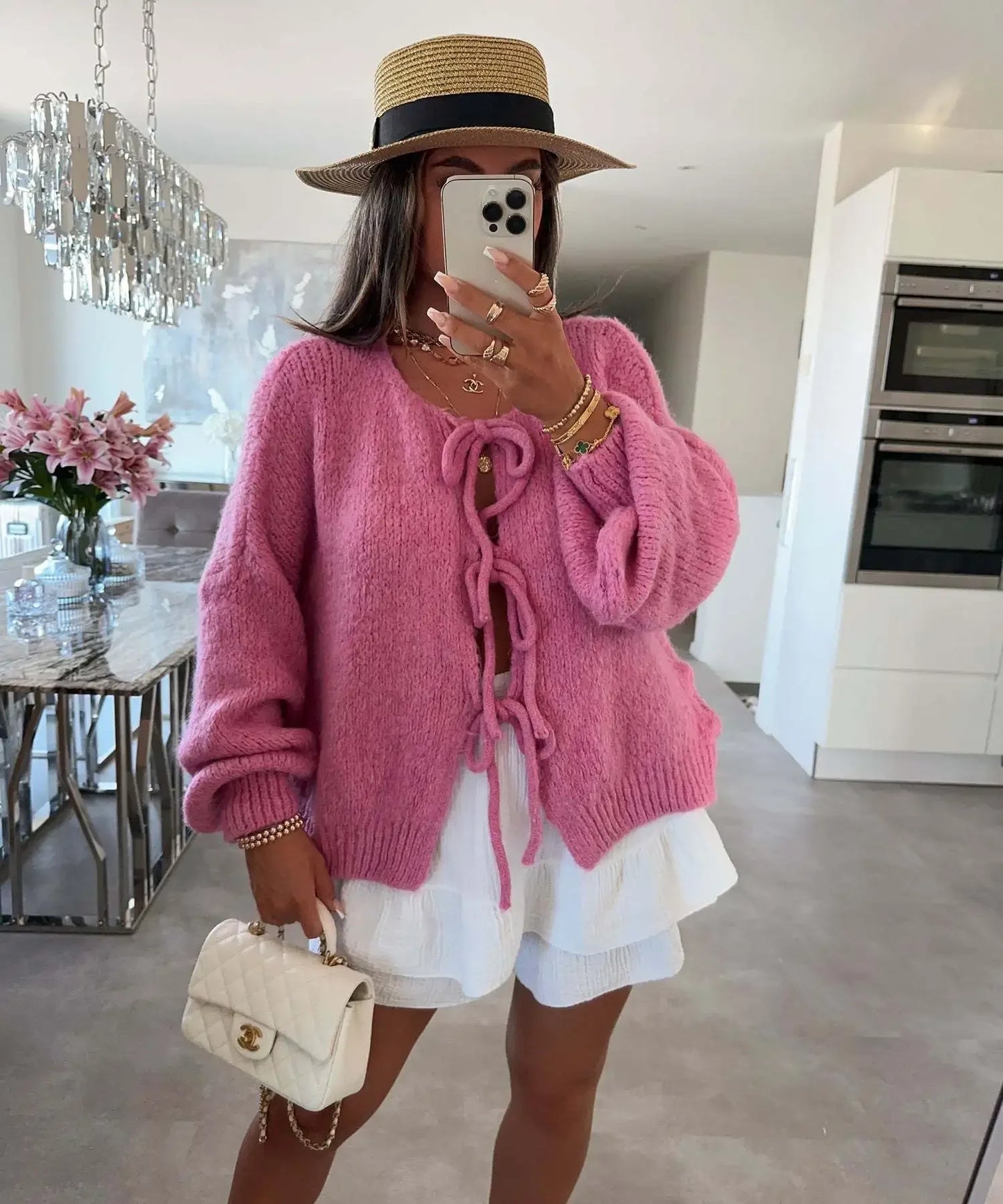 Elegant Knitted Cardigan Sweater Women's Lace up Cardigan