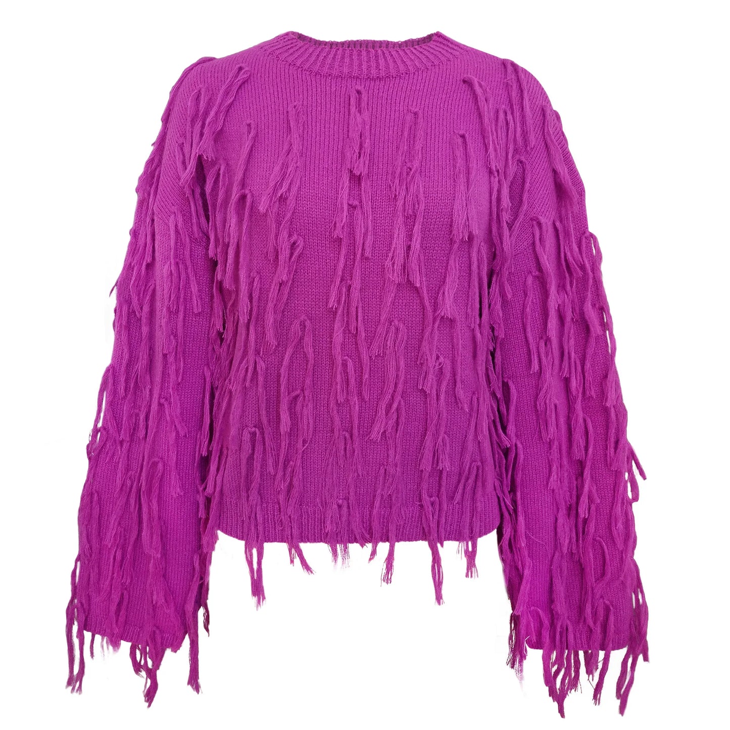 Tassels Design Solid Color Sweater Women Loose Knitted Pullover Jumper