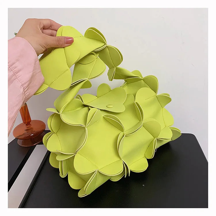 3D Flower PU Leather Armpit Purse Shoulder Bags Women Solid Color Fabric Crossbody Bag