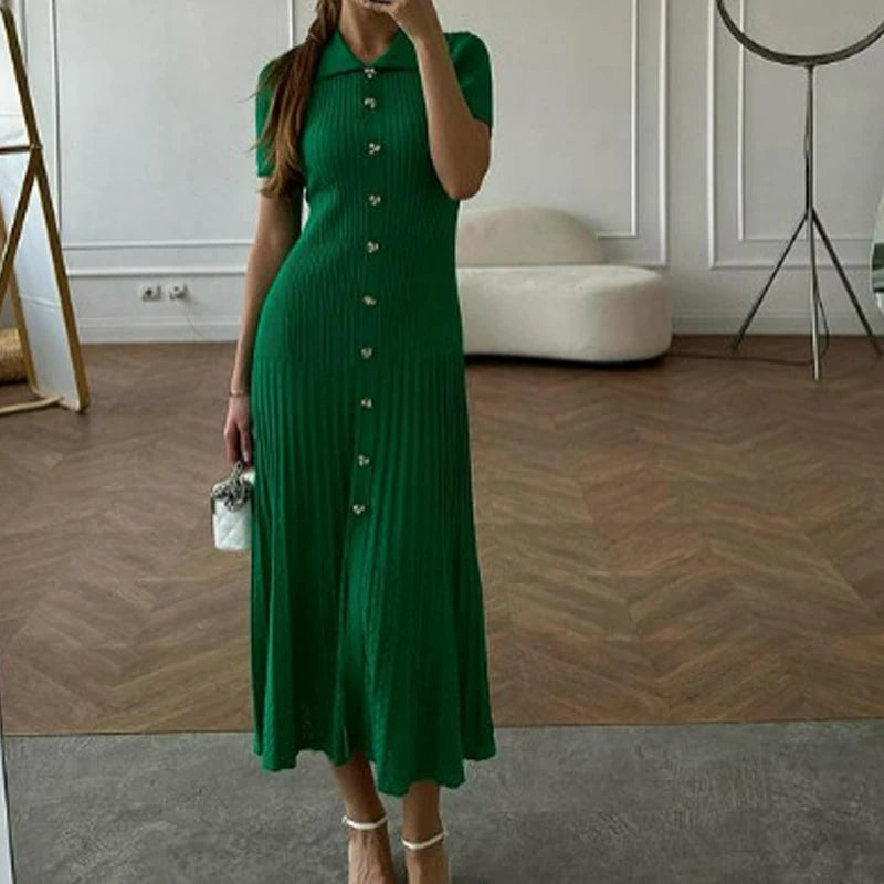Maxi Knitted Bodycon Ruffle Ladies Green Sweater Dress