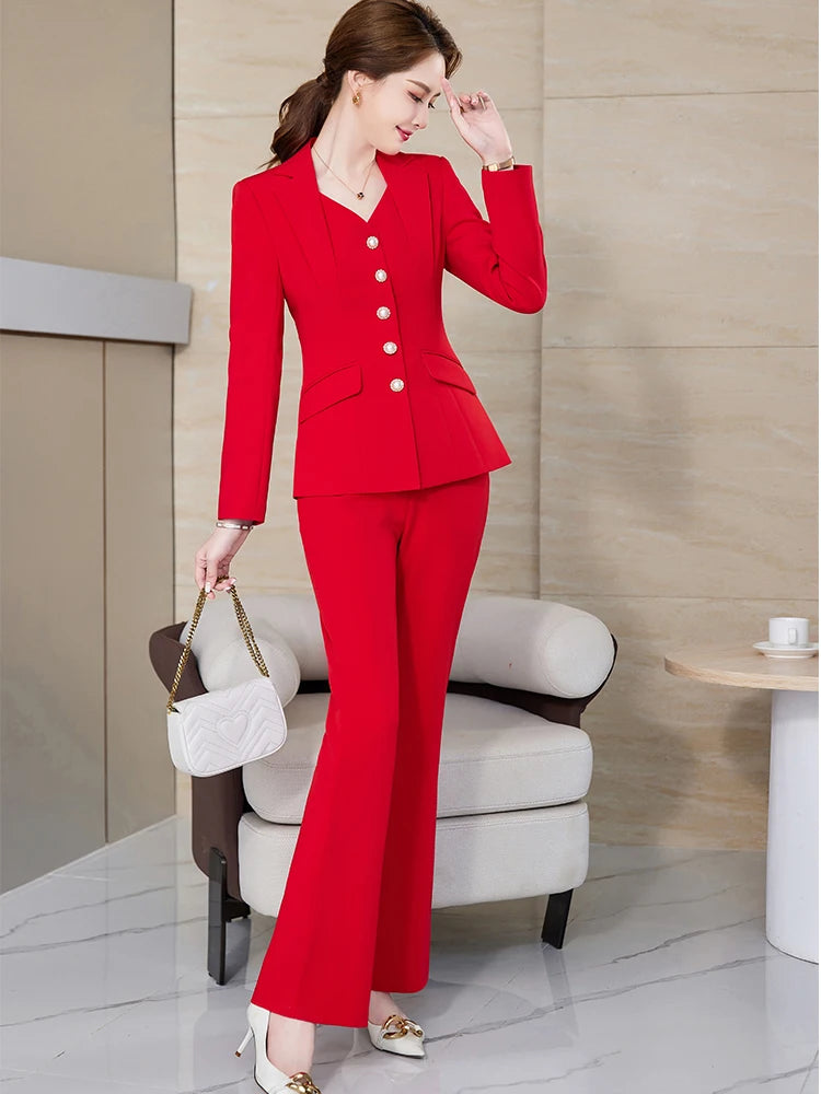 Blazer Jacket And Pant Suit Trousers Women Office Work Wear Formal 2 Piece Set