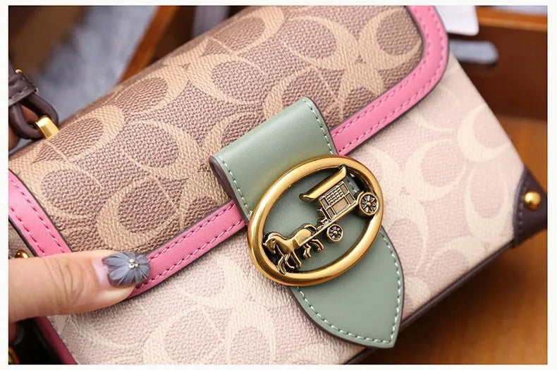 contrasting color women's bag, high-end carriage crossbody bag, portable box bag