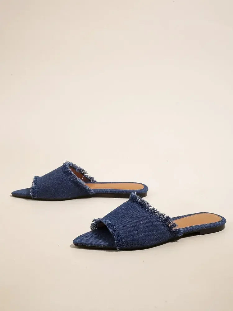 Women Flats Cowboy Slippers Summer Femme Pointed Toe Flip Flops