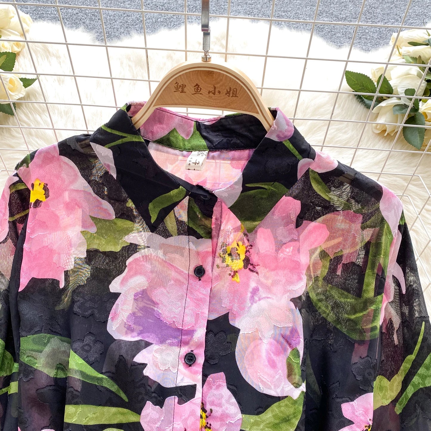 Floral Print Women Shirt Summer Lantern Sleeve Retro French Loose Blouse