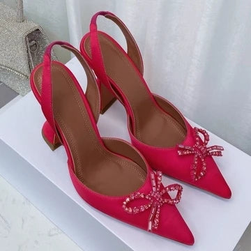 Women's High Heels Rhinestone Bow Pointy Glasses with Stilettos and Sandals Women.