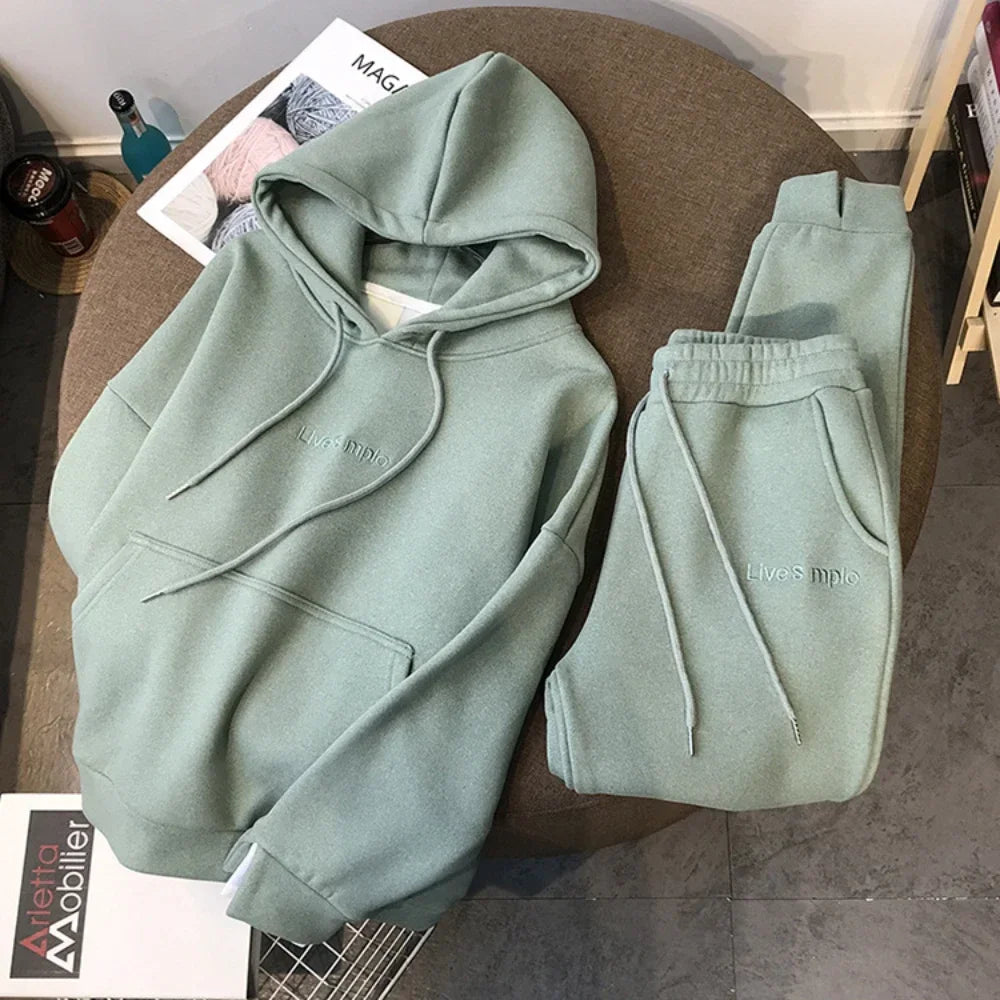 Women's Hooded Tracksuit Two Pieces Set Pants Suit Drawstring Trousers
