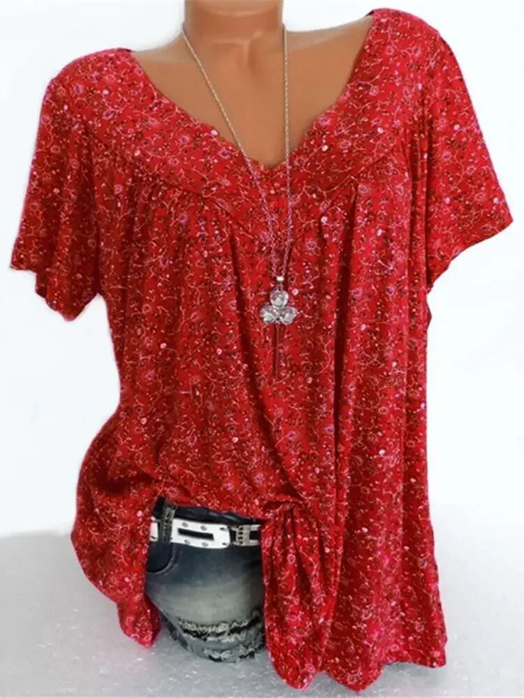 Loose Sleeveless Long Tank T-Shirt V-Neck Tops Floral Print Tees