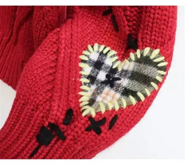 Embroidery Knitted Cardigan Women's Sweater Warm Long Sleeve V Neck Jumpers