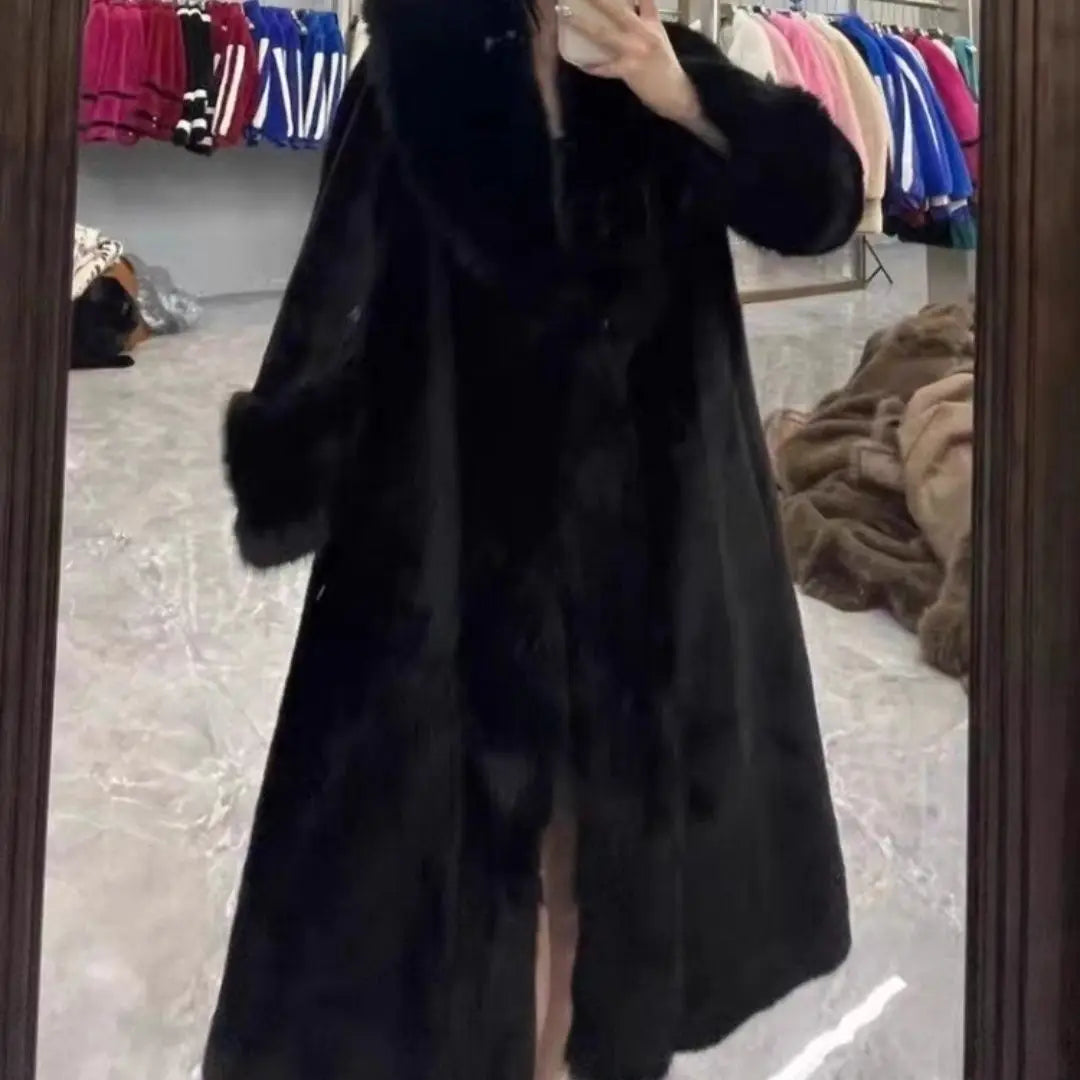 Faux Fur Coats Women Long Coat Thick Warm Turn Down Collar Jacket