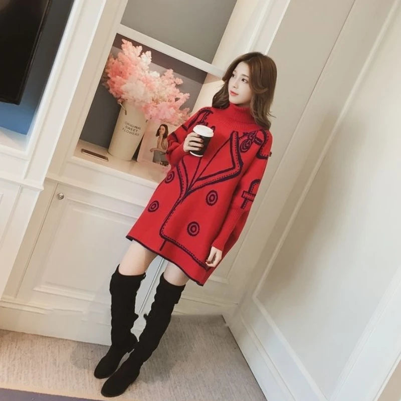 Turtleneck Loose Sweater Knit Pullover Jumper Women Clothing Bat sleeve Sweater