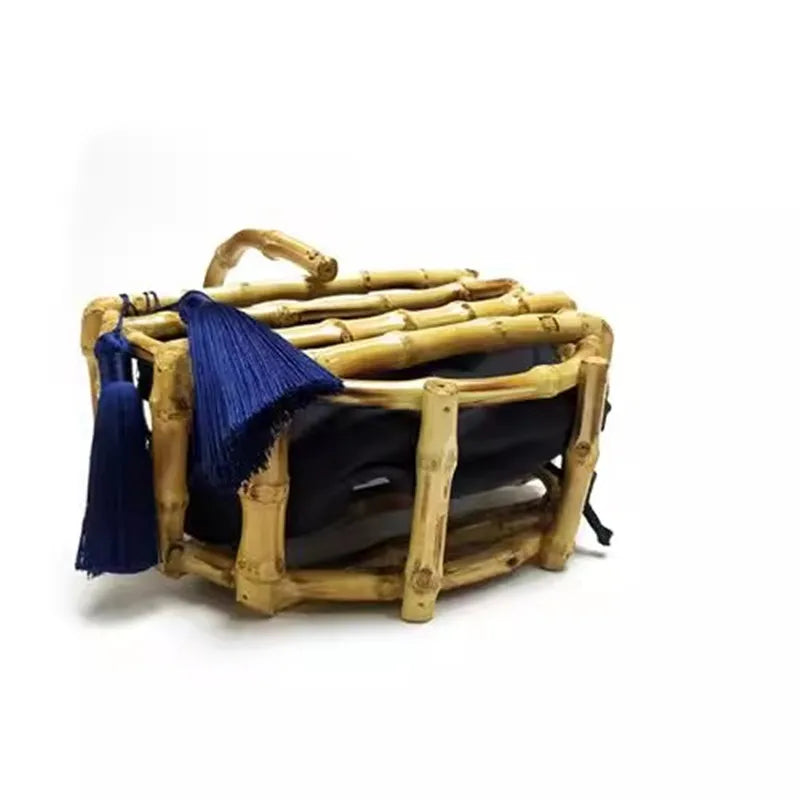 Luxury Women Tassel Woven Bag Bamboo Bag Stitching Hollow Bag