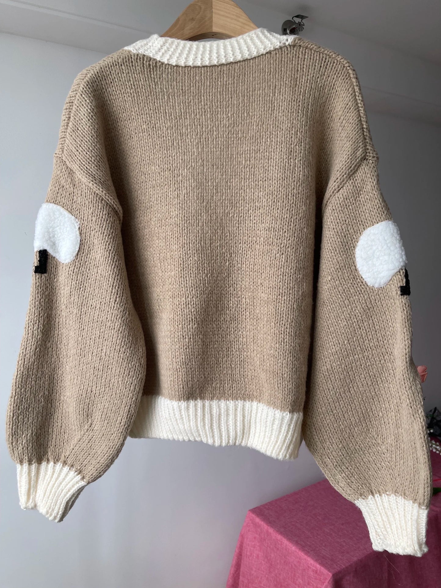 Sheep Pattern Crochet Chunky Knit Cardigan Cute Cartoon V Neck Sweater