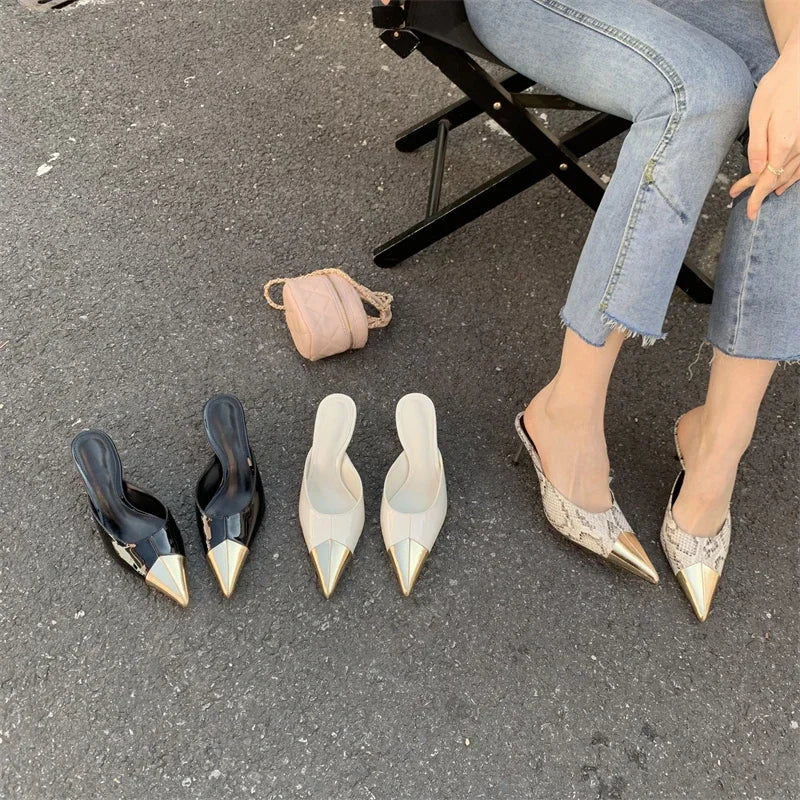 Pointed Toe Women Slippers Sexy Thin Heels Sandals Banquet Mule Shoes